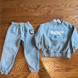 Zara Kids Bluey Sweatshirt and Joggers Set - Green/Grey - 6Y